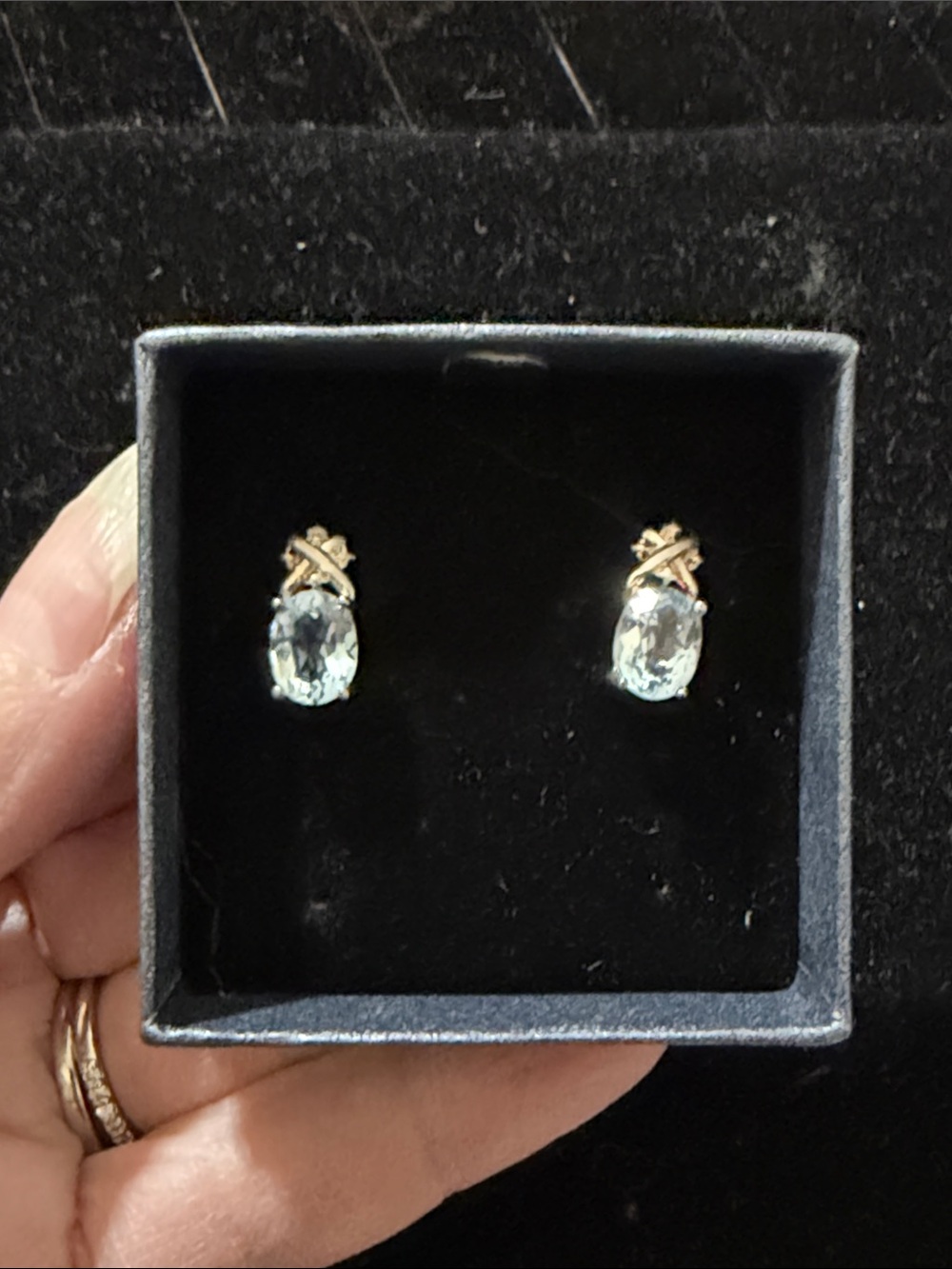 Genuine oval cut blue topaz post back earrings, NIB